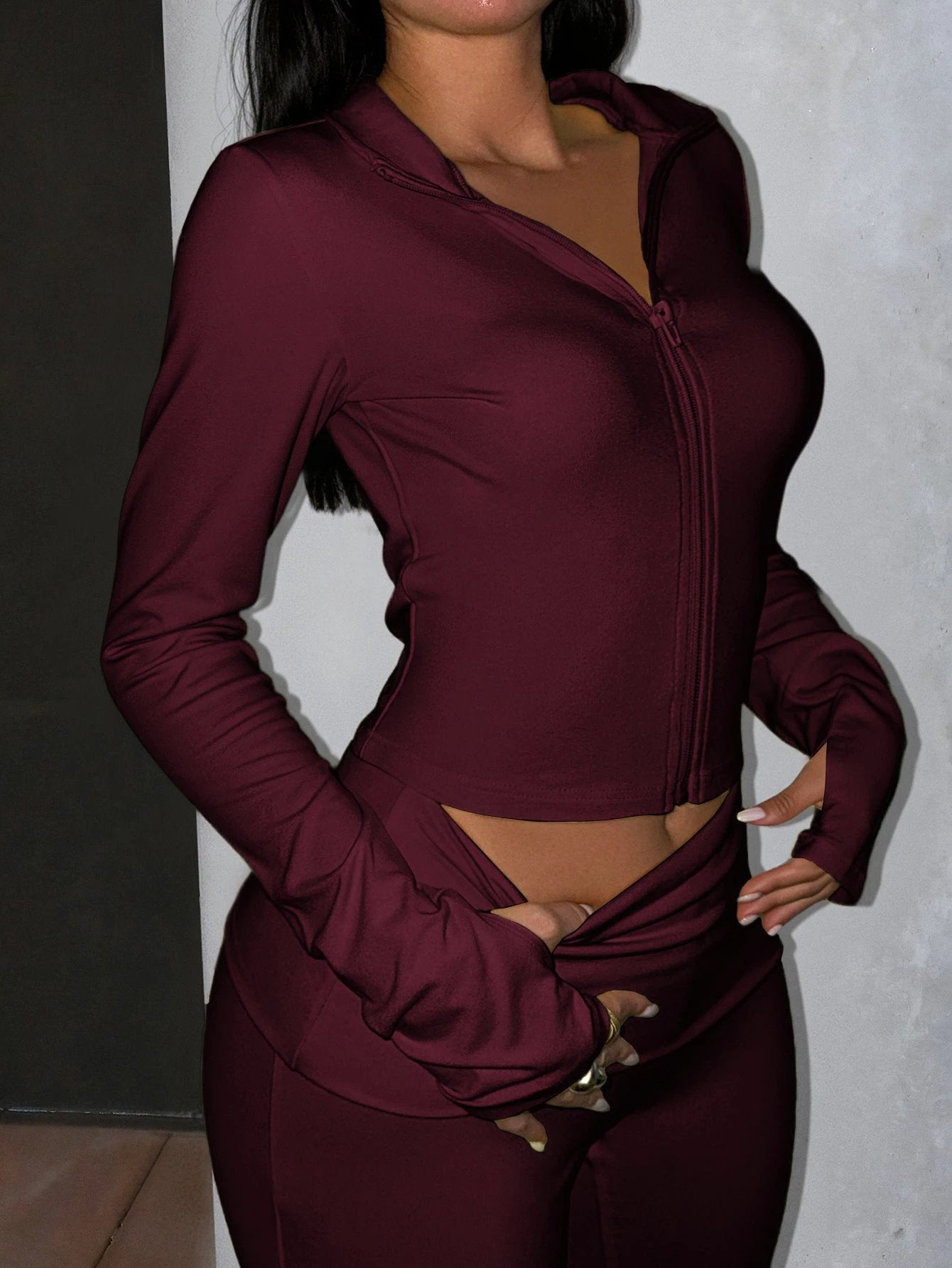 Yoga Sports Jacket And Tight-fitting Pants Two-piece Set by GJG Denim