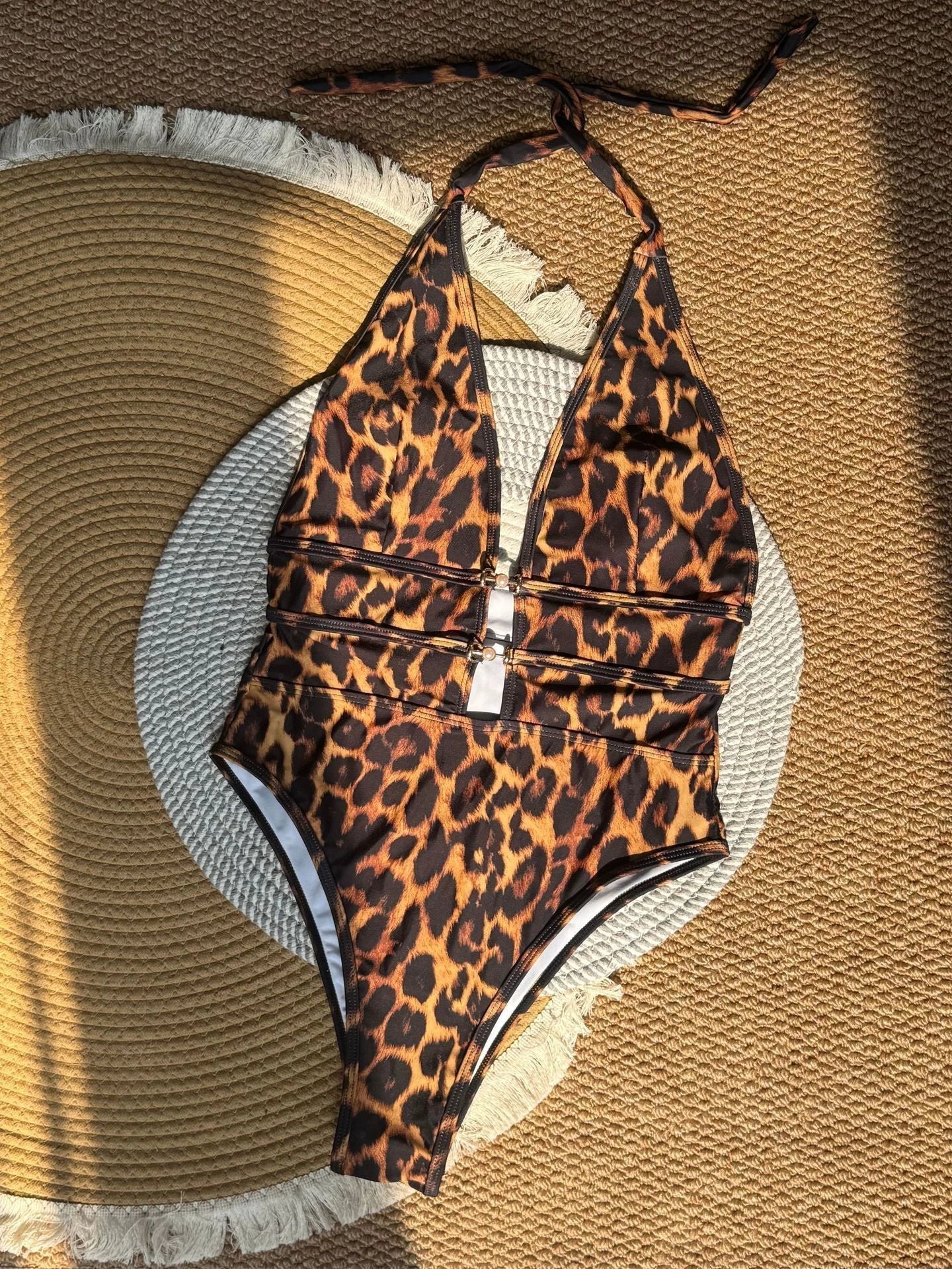 Sexy Bikini Suspender Deep V Black And White Cross Thin Swimsuit by GJG Denim