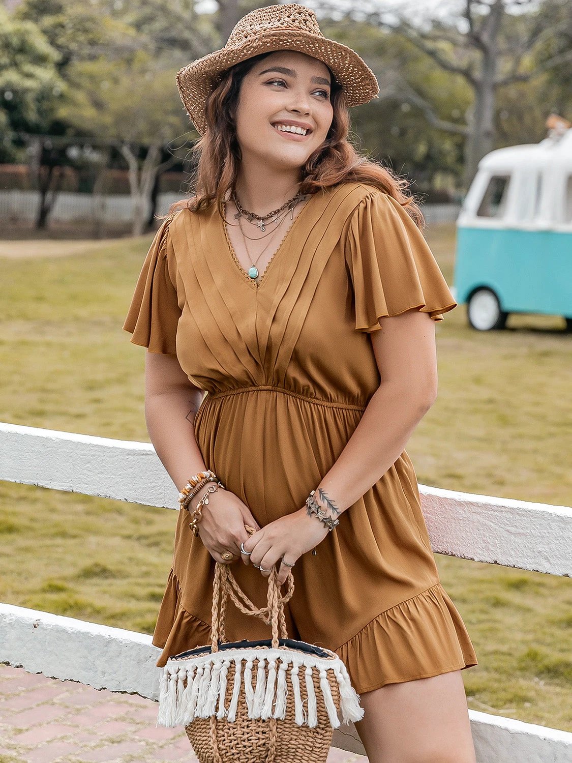 Plus Size Ruffled V-Neck Short Sleeve Romper by Lady Ros