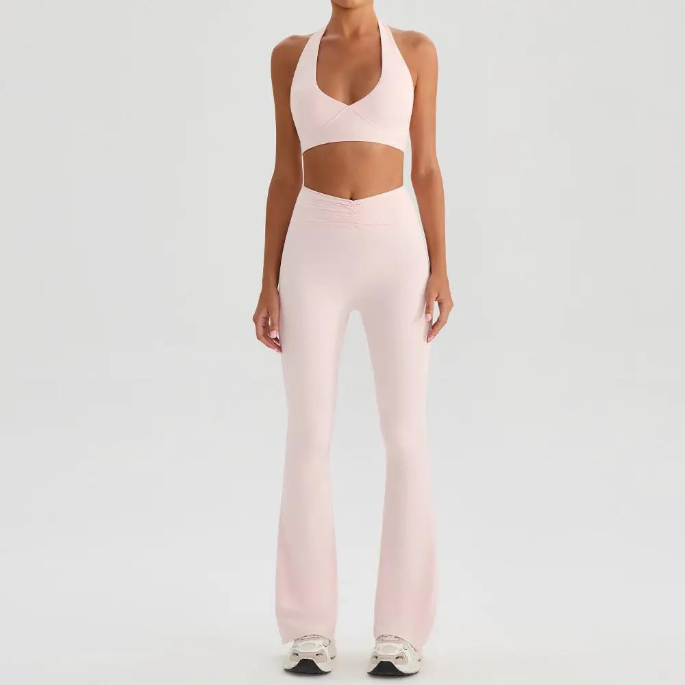 Yoga Sports Halter Bra And Tennis Skirt Two-Piece Set Outdoor Running Fitness Outfit Long And Short Pants Set by GJG Denim