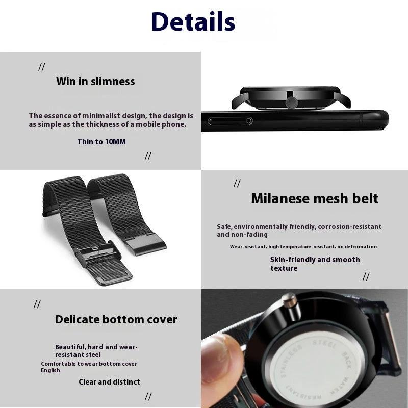 Stylish Black Technology Belt Refined Steel Casual Calendar Watch by GJG Denim