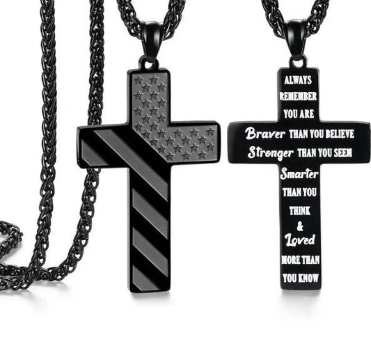 Men's Cross/American Flag Pendant --Stainless Steel Jewelry Gift by GJG Denim