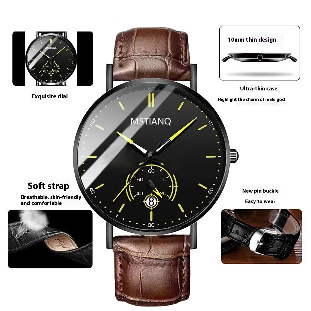 Stylish Black Technology Belt Refined Steel Casual Calendar Watch by GJG Denim