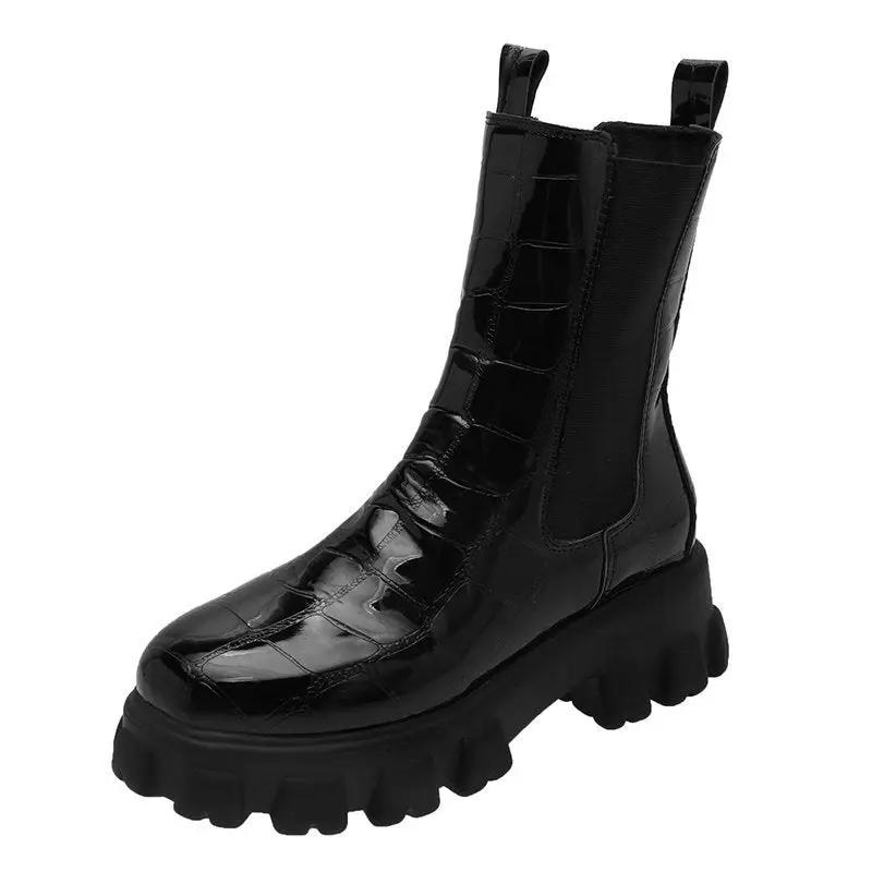 British Style Mid Calf Boots for Women - Autumn Winter Thick Sole Chunky Heel Ankle Boots by GJG Denim