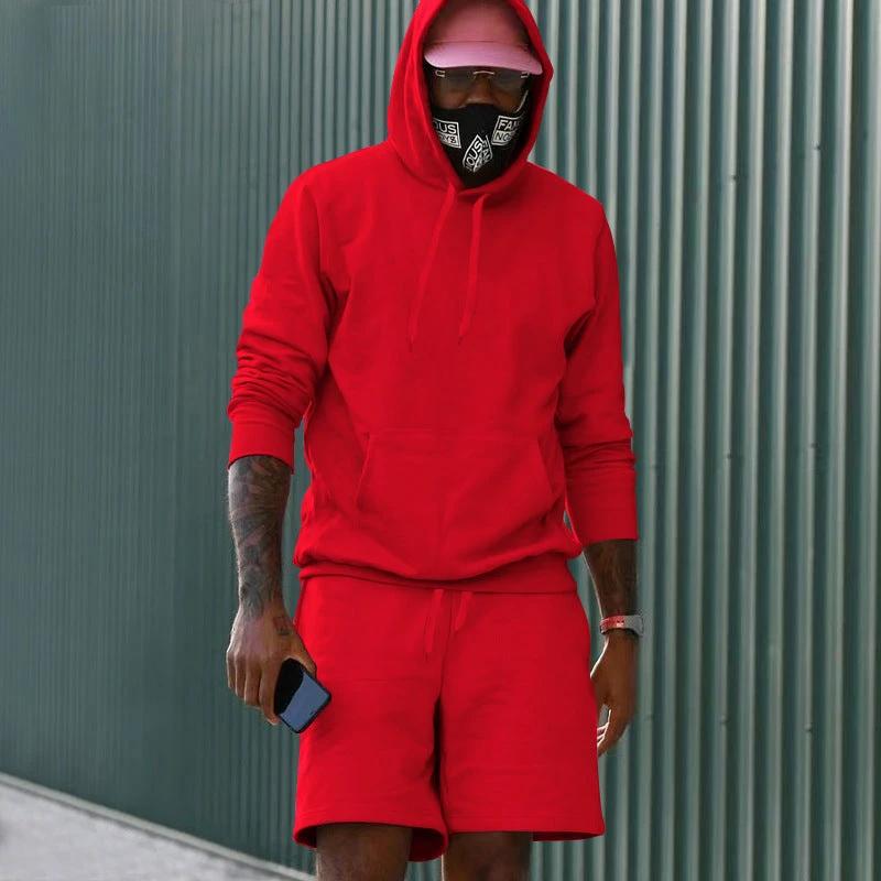 Men's Fleece-Lined Hoodie And Shorts Two-Piece Set by GJG Denim