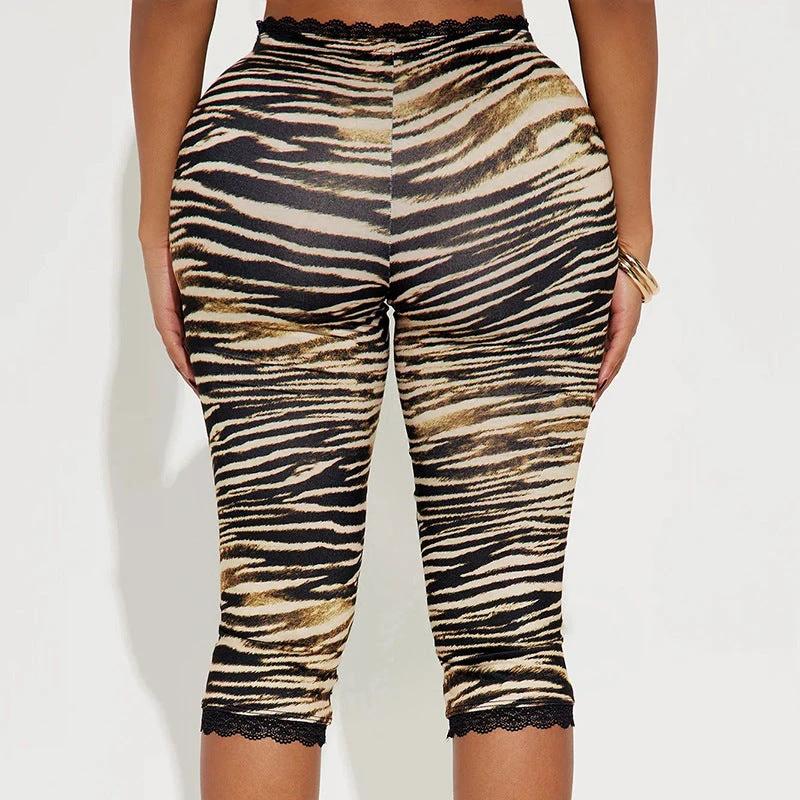 Sexy Lace Leopard Print Cropped Tight Straight-leg Pants by GJG Denim