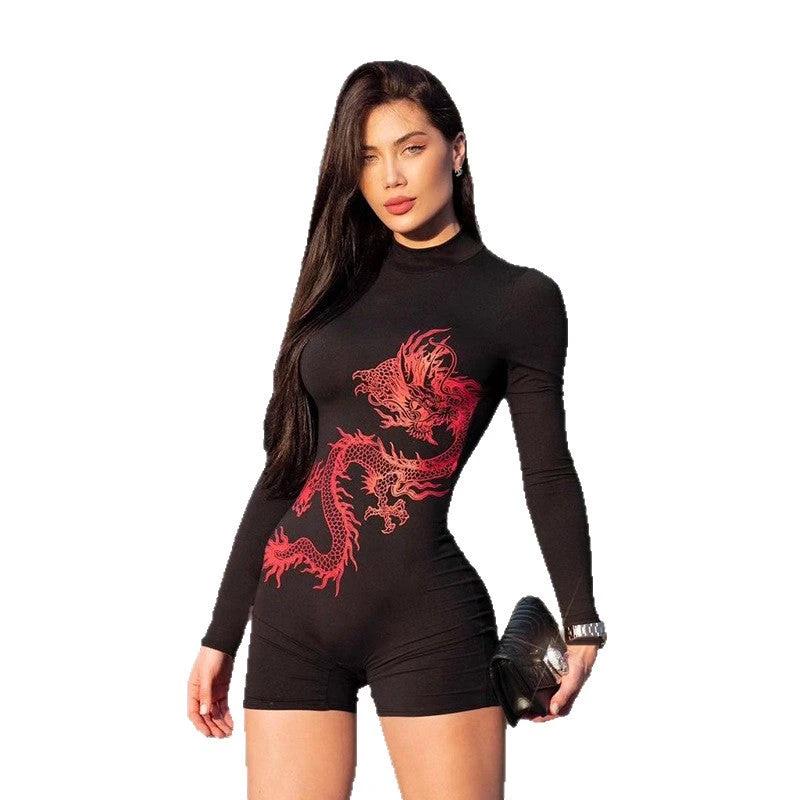 Personalized Dragon-print Romper With A Mock Turtleneck And A Slim Fit by GJG Denim