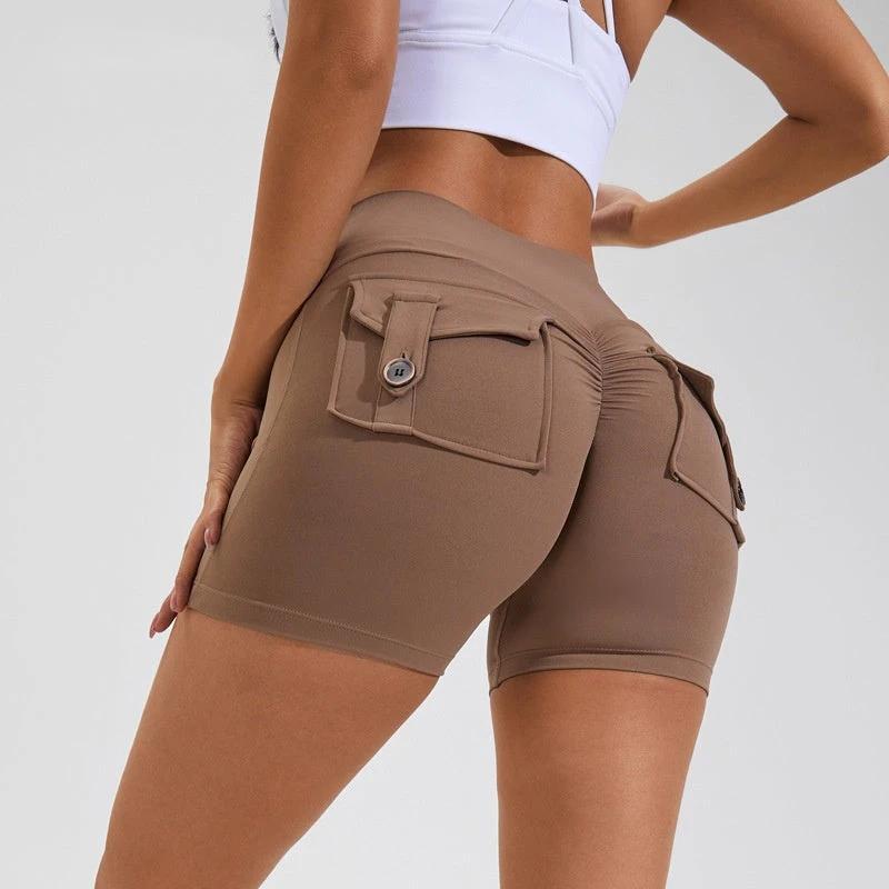 High Waist Hip Lifting Shorts With Pockets Quick Dry Yoga Fitness Sports Pants Summer Women Clothes by GJG Denim
