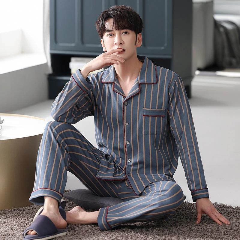 Men's Cotton Long-sleeved Pajamas by GJG Denim