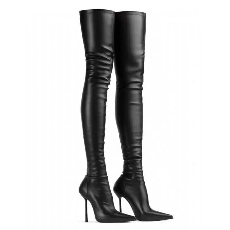 Fashionable Pointed-toe Stiletto Ultra-high-heeled Over-the-knee Plus-size Womens Boots by GJG Denim