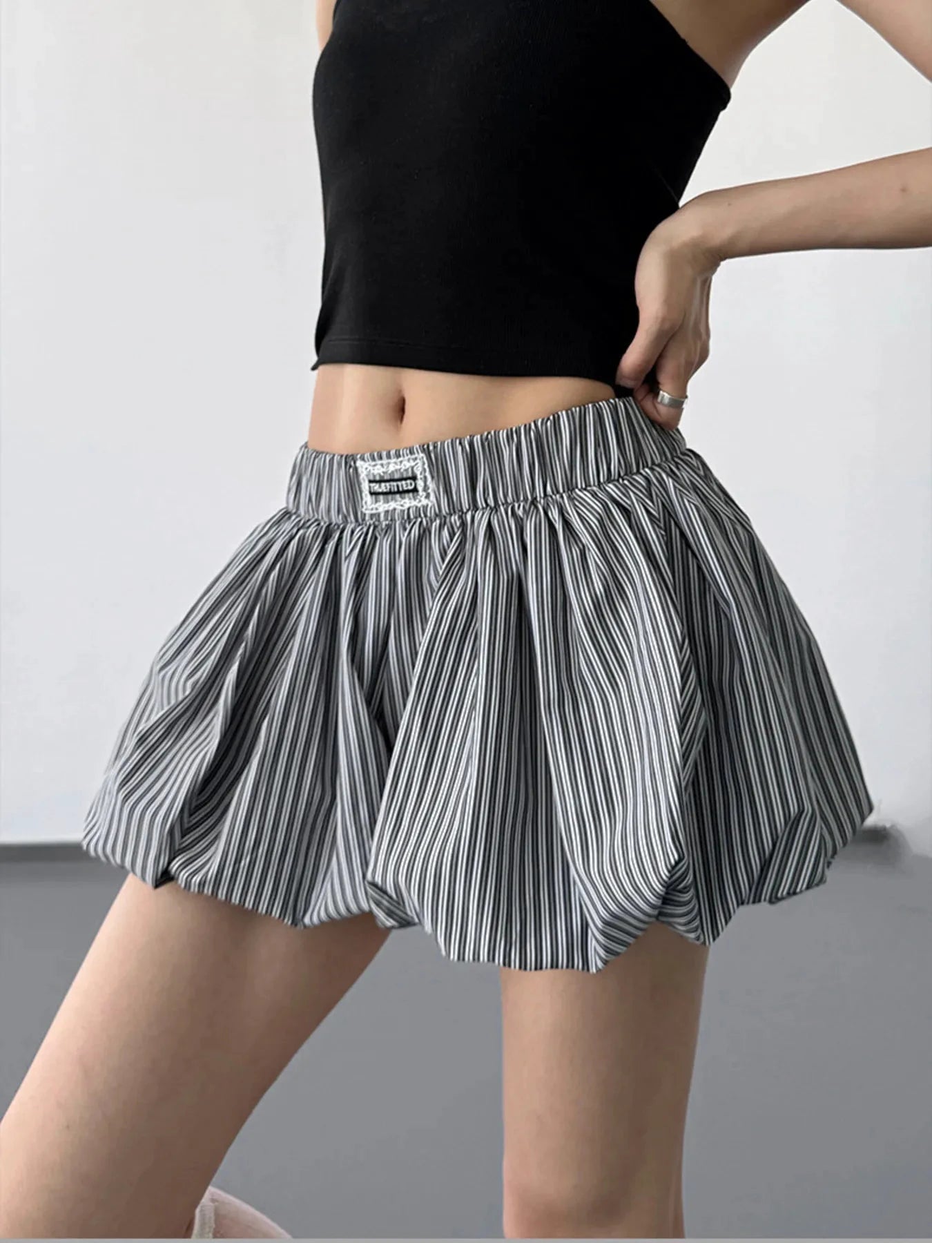Striped Bubble Hem Casual Shorts by Lady Ros