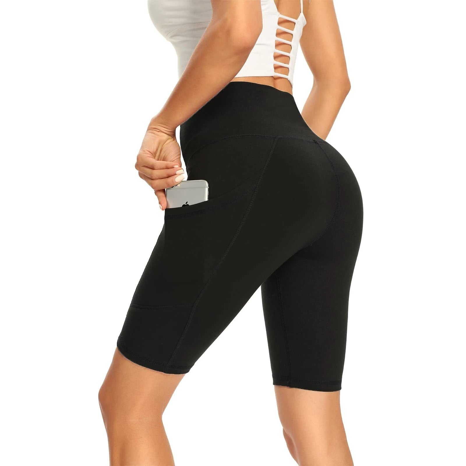 3 Pack Biker Shorts For Women High Waist With Pockets - '' Summer Tummy Control Spandex Workout Running Yoga Shorts by GJG Denim