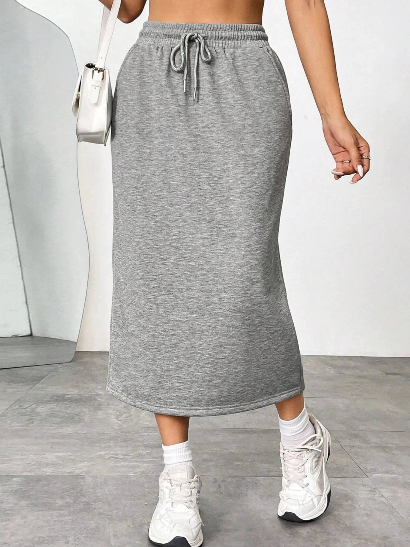 Slit Drawstring Midi Skirt by Lady Ros