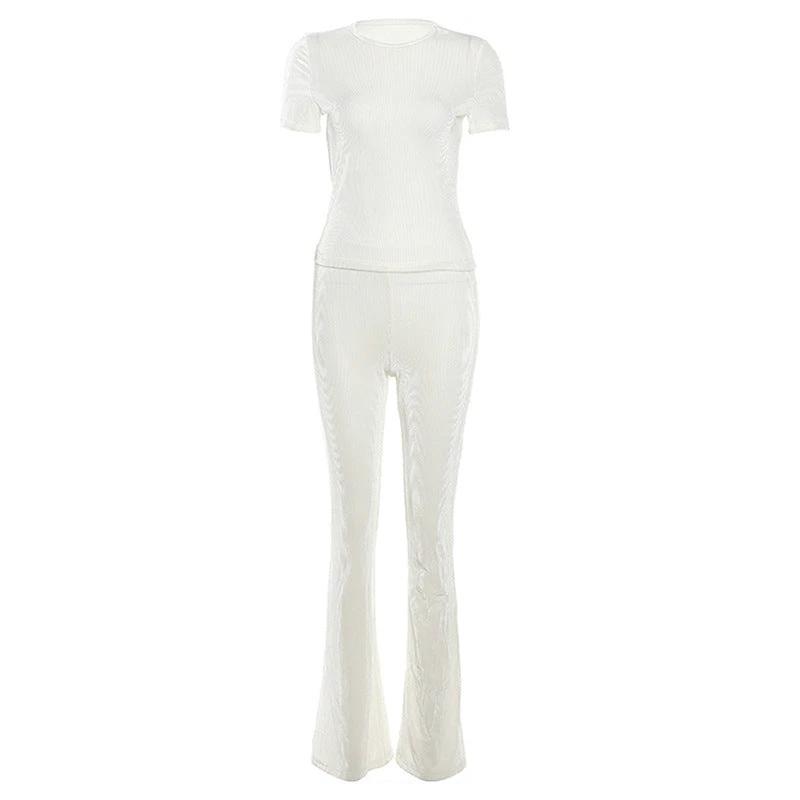 Cross-border European And American Foreign Trade 2024 Fall Women's Clothing New Slim Fit Figure Flattering Short Sleeve Top High Waist Casual Trousers Suit by GJG Denim