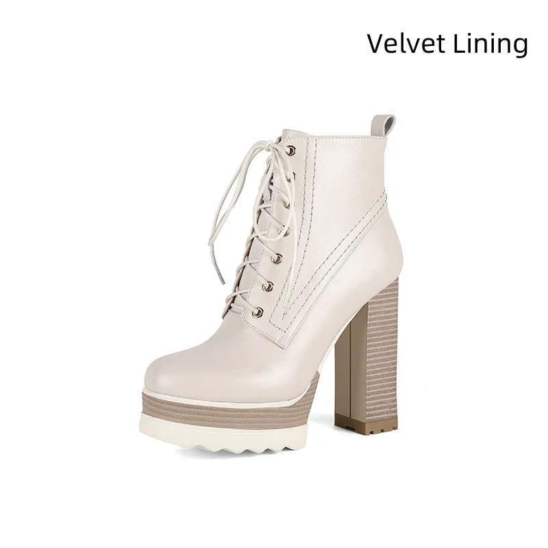 Women's Chunky Heel Waterproof Platform High Heel Boots by GJG Denim