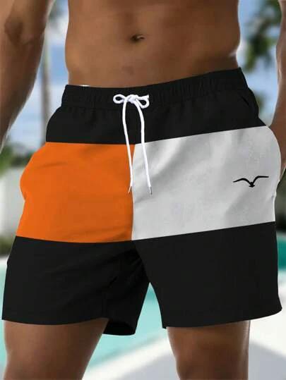 Printed Drawstring Waist Diagonal Pocket Casual Shorts For Men by GJG Denim