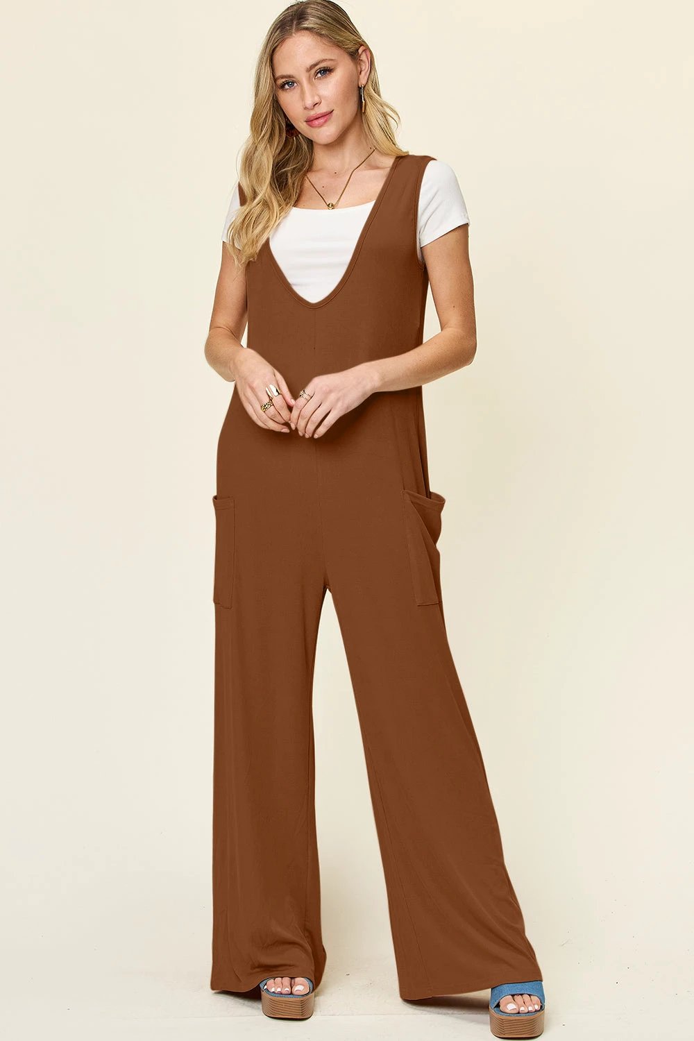 Sleeveless Wide Leg Jumpsuit with Handy Pockets by Lady Ros