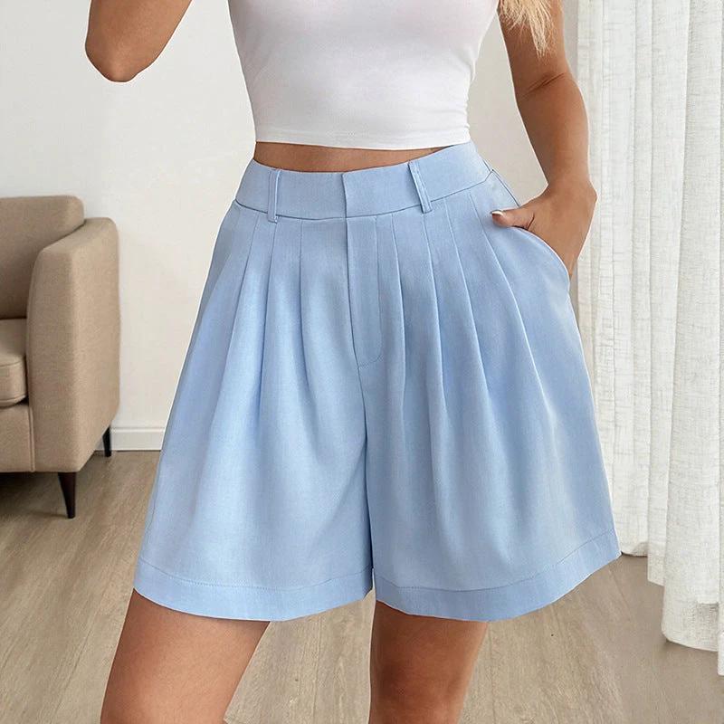 Women's Solid-Colored Casual Suit Wide-Leg Shorts by GJG Denim