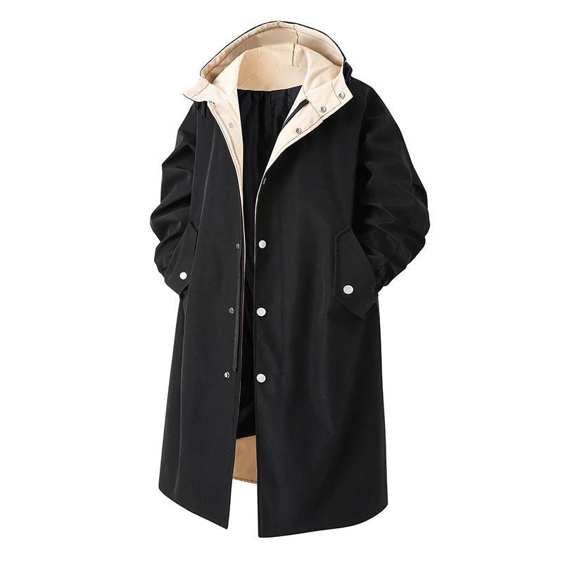 Men's Solid Color Large Size Casual Mid-length Trench Coat by GJG Denim