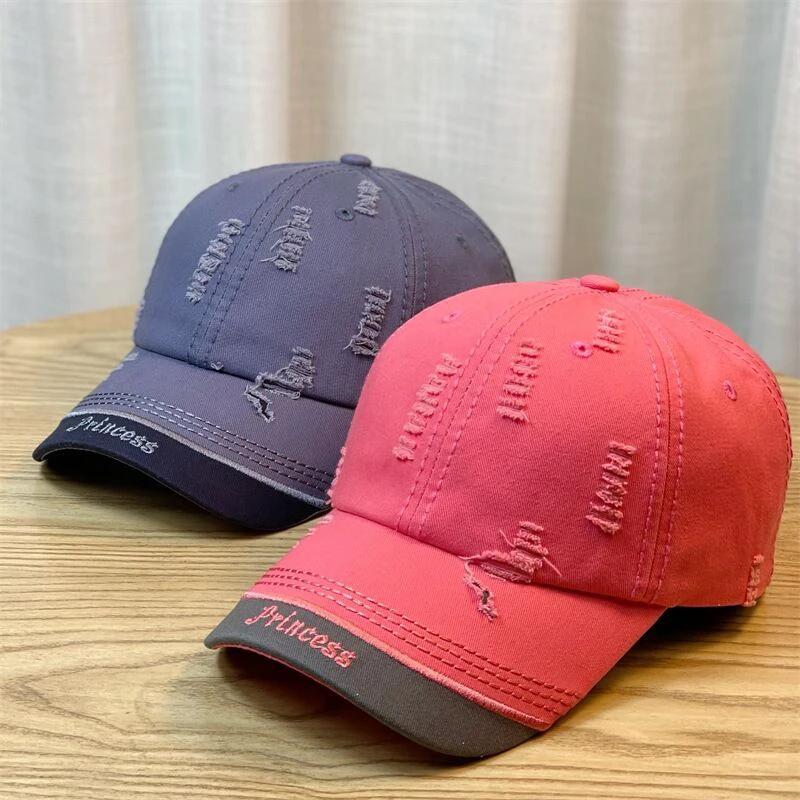 Double-stitching Shabby Embroidered Letter Baseball Cap For Men by GJG Denim