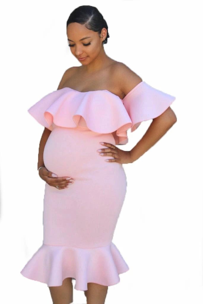 Women Elastic Pregnant Women Ruffles Dress by GJG Denim