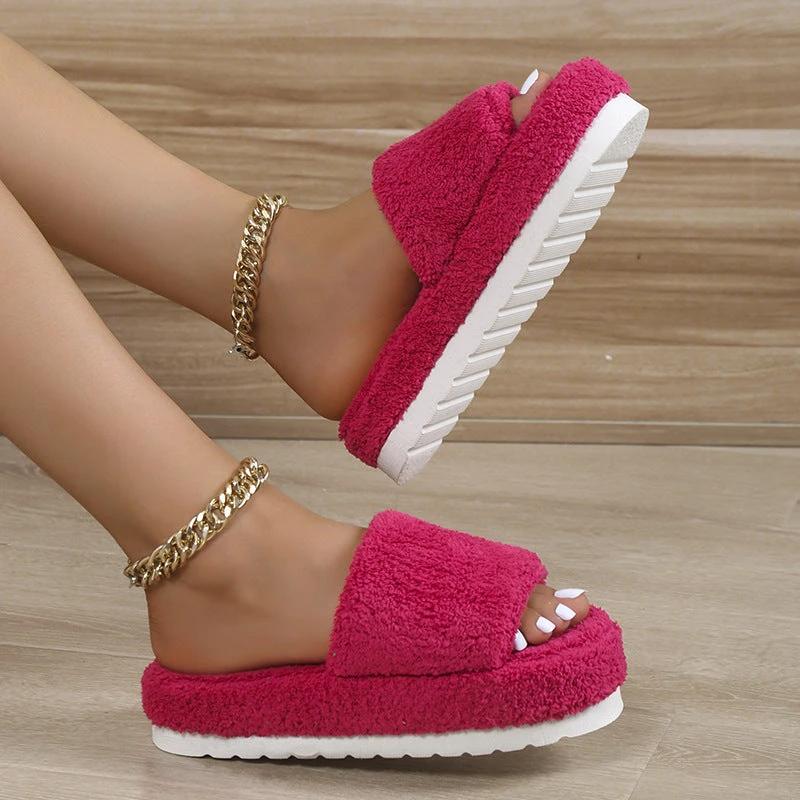 Fuzzy Slippers Women Winter House Shoes by GJG Denim