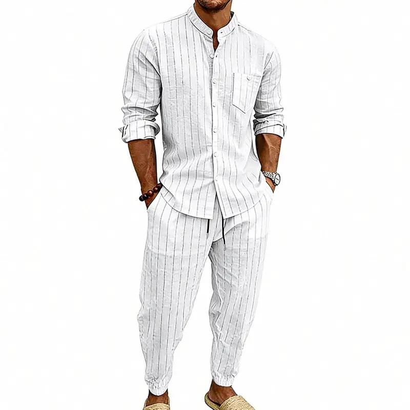 High-street Striped Henley Shirt Jogger Pants Set by GJG Denim