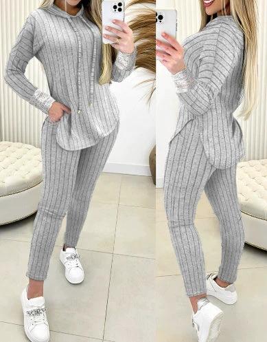 Comfort And Casual Top Long Coat Casual Suit 2-piece Set by GJG Denim