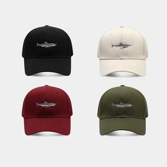 Solid Color Curved Brim Cotton Hard Top Shark Embroidered Baseball Cap For Men by GJG Denim