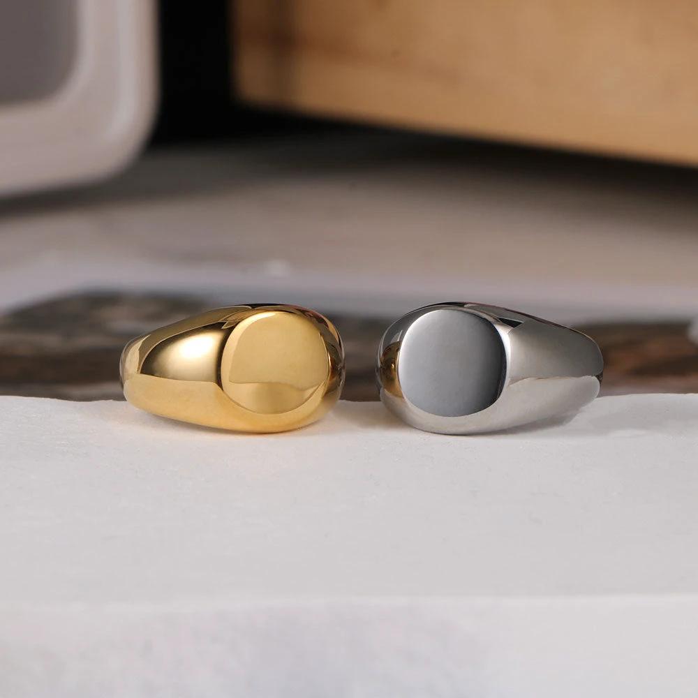 Round Flat Titanium Steel Ring With A Sleek Polished Finish For A Stylish Personalized Look For Men by GJG Denim