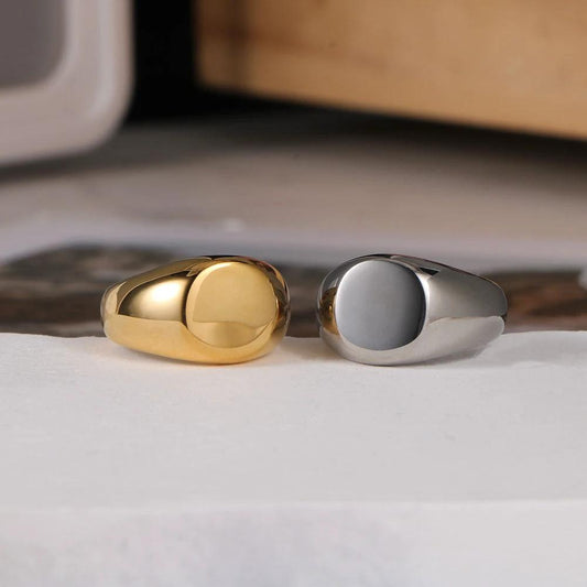 Round Flat Titanium Steel Ring With A Sleek Polished Finish For A Stylish Personalized Look For Men by GJG Denim