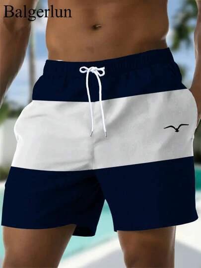 Printed Drawstring Waist Diagonal Pocket Casual Shorts For Men by GJG Denim