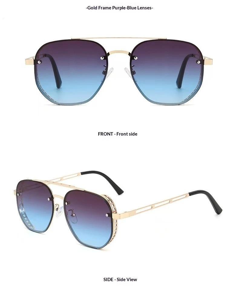 Retro Double-bridge Hollow-out Metal Sunglasses With A Premium High-end Look For Men by GJG Denim