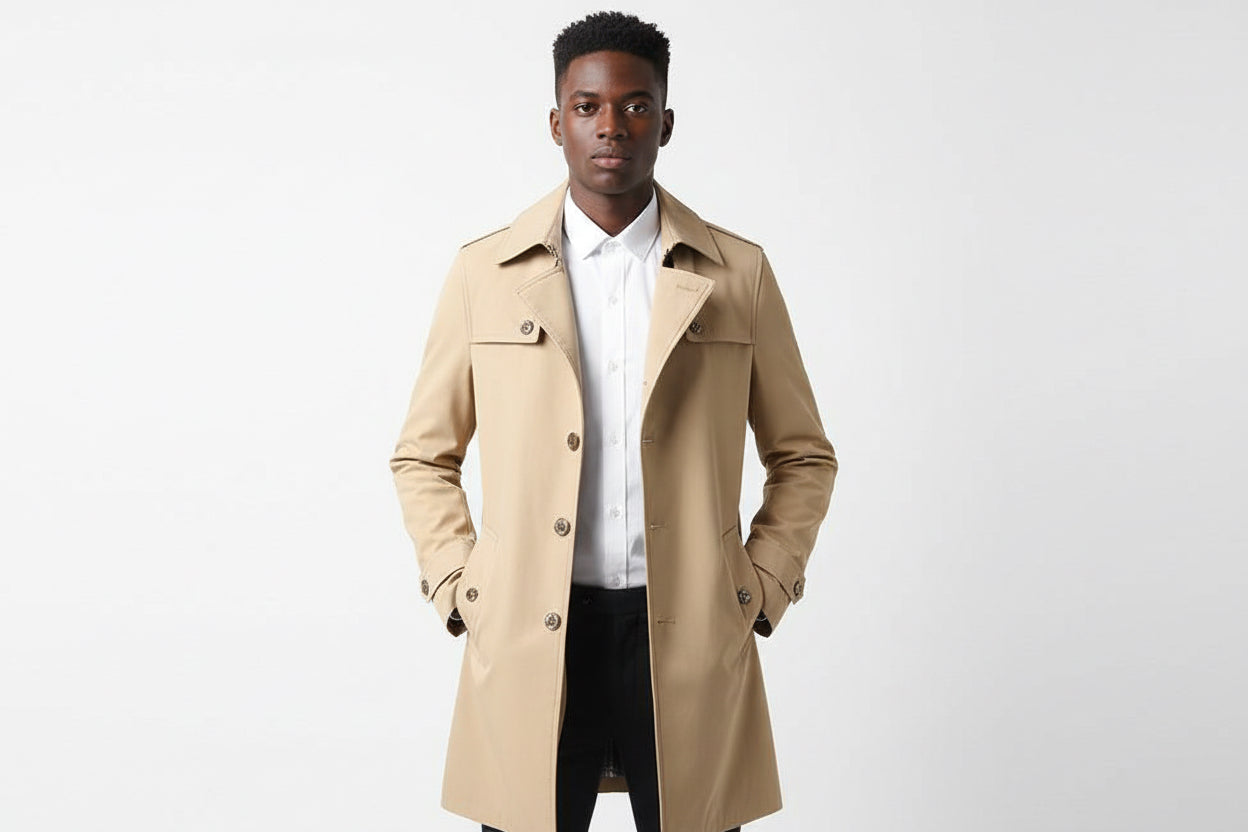 Mid-length Lapel Casual Fashionable Versatile Trench Coat For Men by GJG Denim