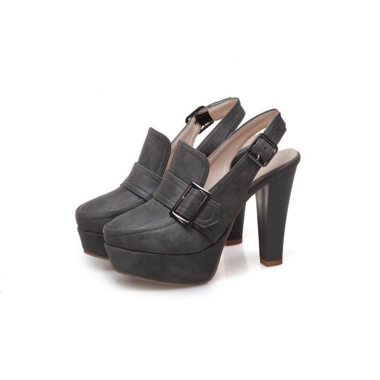 Platform Spike High Heels Buckle Retro Slingbacks Womens Shoes Heels Pumps by GJG Denim