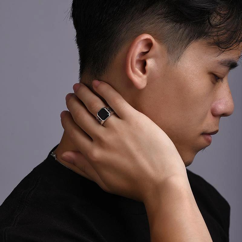 Retro-style Adjustable Black Ring For Men by GJG Denim