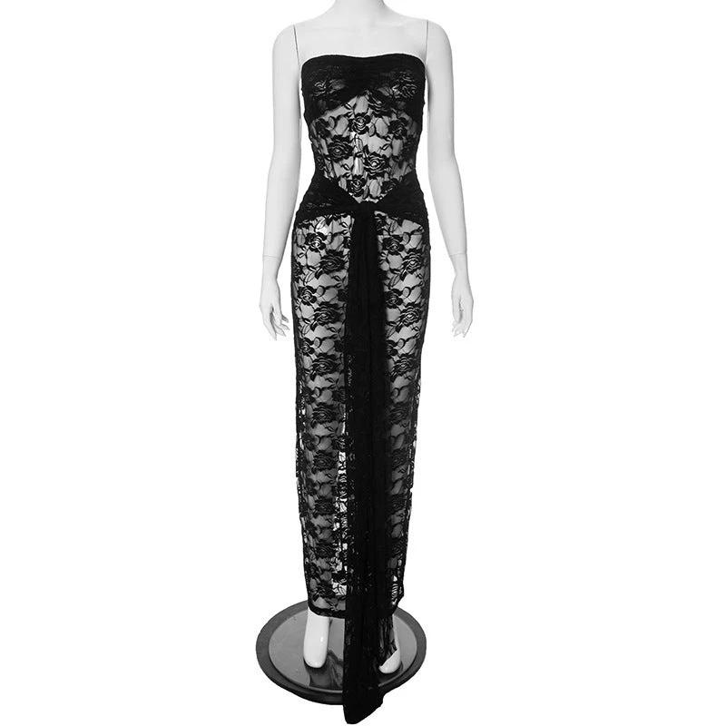 Adult Lady Like Woman Style Lace Chest Wrap Backless Midi Dress by GJG Denim