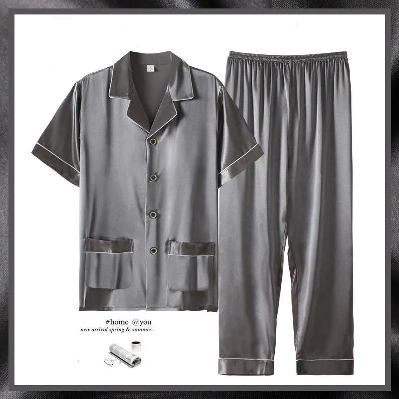 Men's Short Sleeve Trousers Thin Pajama Suit by GJG Denim
