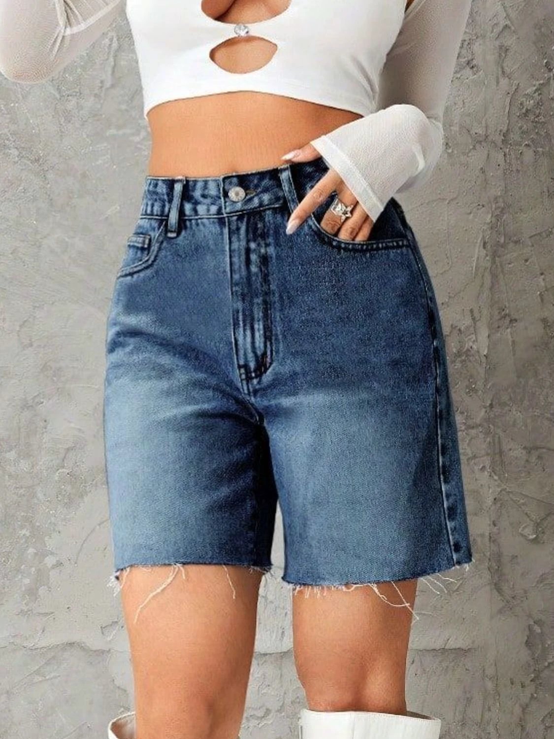 Frayed Hem Denim Shorts by Lady Ros