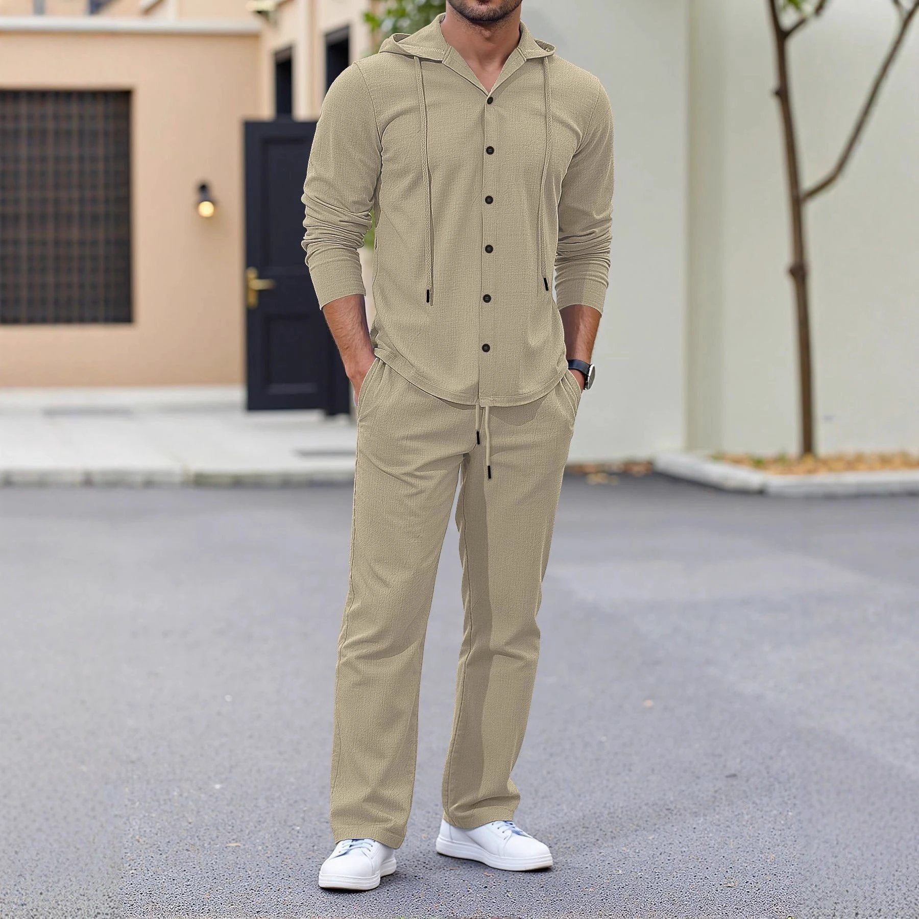 Men's Relaxed Fit Long Sleeve Suit With A Minimalist Design by GJG Denim