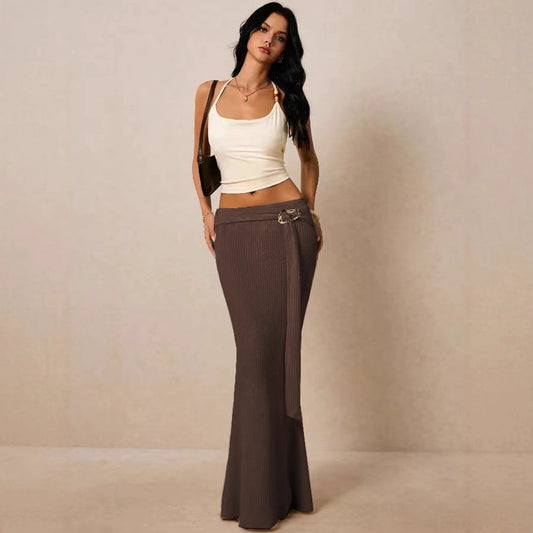 Metal-accented Figure-hugging Sheath Skirt by GJG Denim