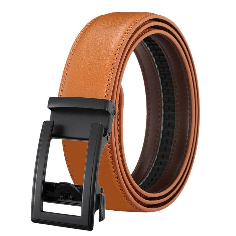 Men's Leather Belt Automatic Buckle Two-layer Cowhide Hollow by GJG Denim