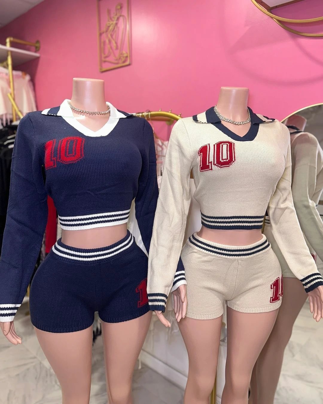 Lapel Girls Contrast Color Stretch Long Sleeve Top Shorts Suit Women by GJG Denim