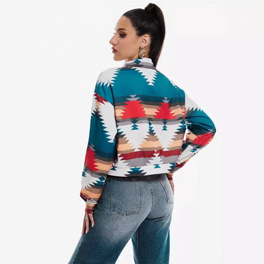 Coat Printing Long Sleeve Short Top by GJG Denim