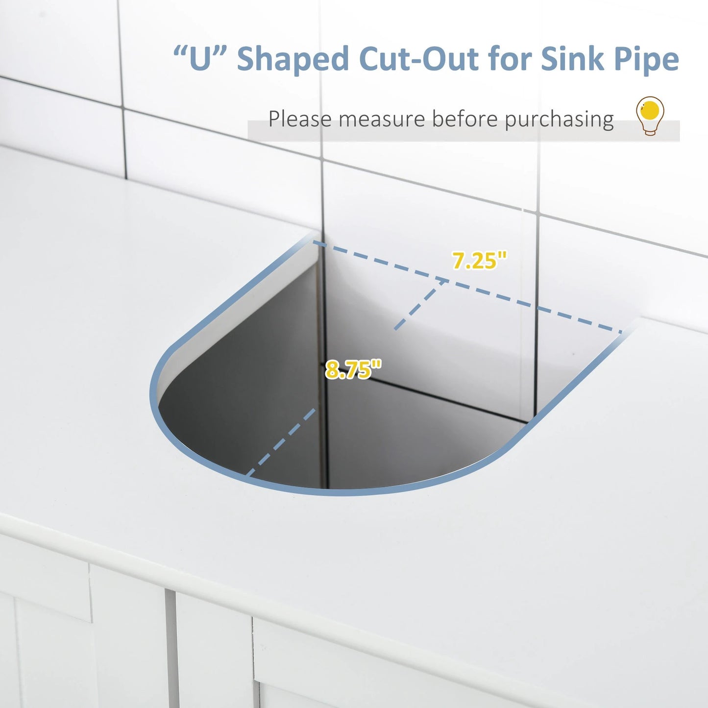 Bathroom Vanities, Bathroom Sink Cabinets With U-Shape Cut-Out And Adjustable Internal Shelf, White by GJG Denim