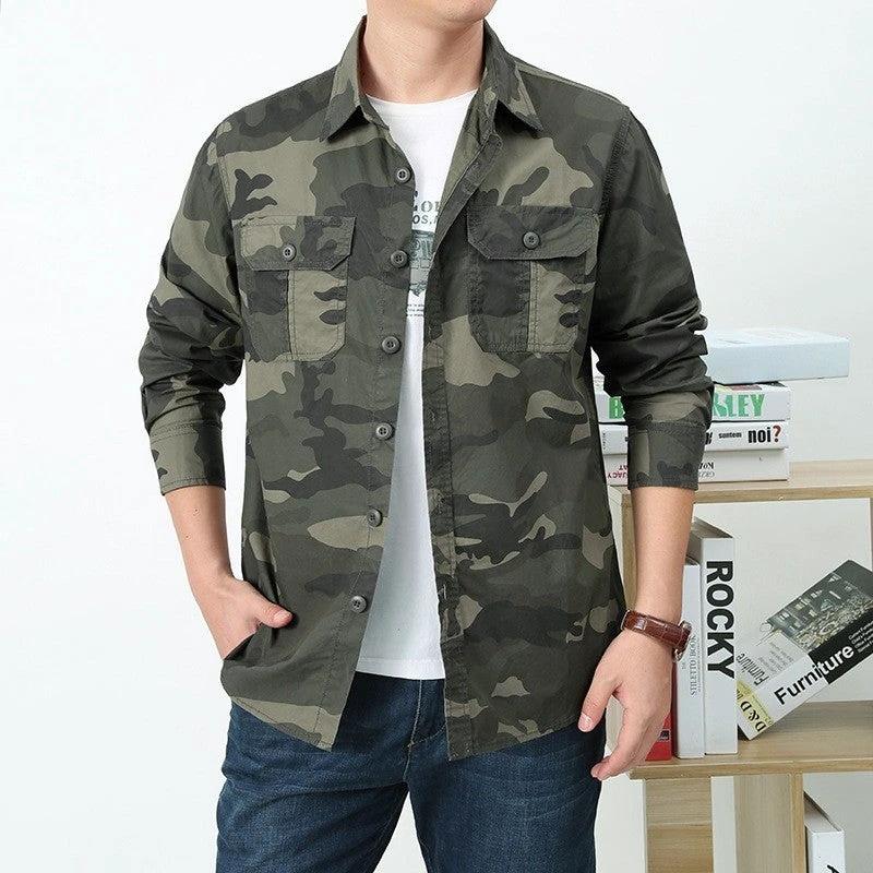 Loose Outdoor Casual Camouflage Shirt by GJG Denim