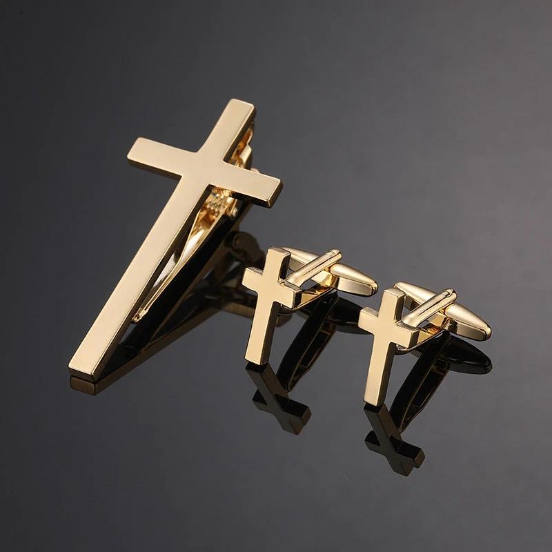 Gold Silver Black Square Brushed Tie Clip And Cufflinks by GJG Denim