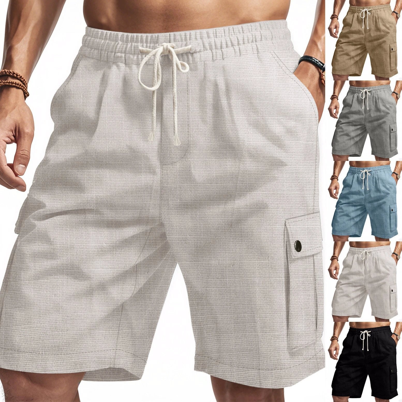 Cargo Bamboo Linen Beach Casual Shorts by GJG Denim