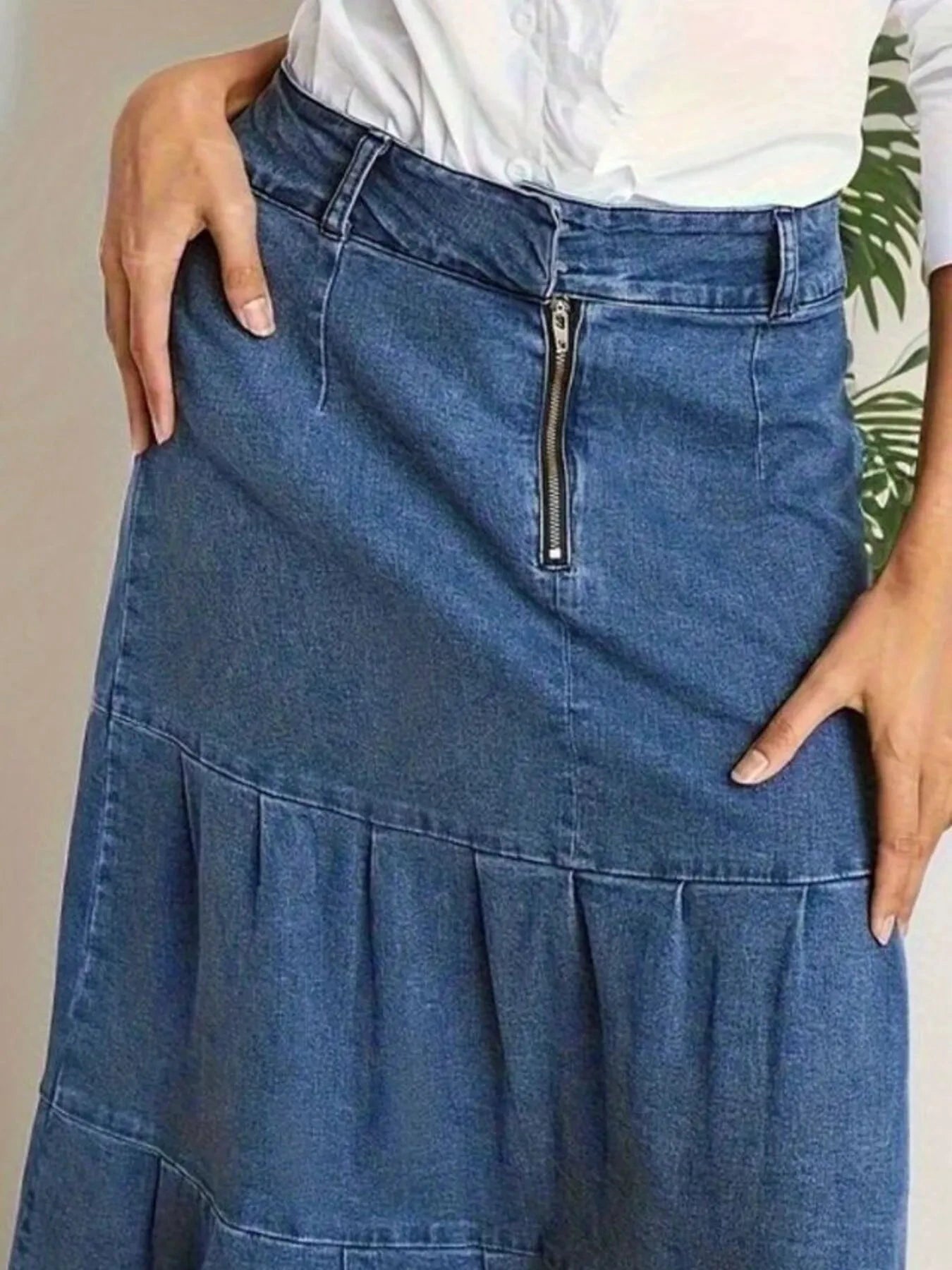 Tiered Maxi Denim Skirt with Zipper Detail by Lady Ros