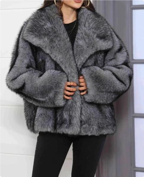 Large Lapel Fluffy Plush Artificial Fur Short by GJG Denim